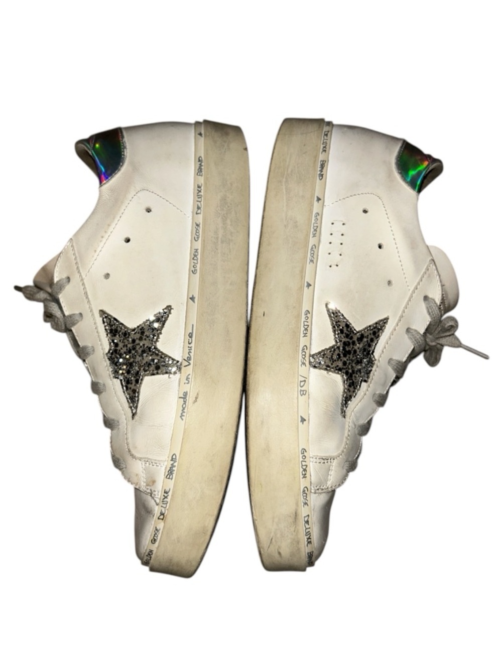 Golden Goose Hi Star White Leather Glitter Star Mirror Heel Shoes Sneakers Sz 39 - Picture 2 of 9